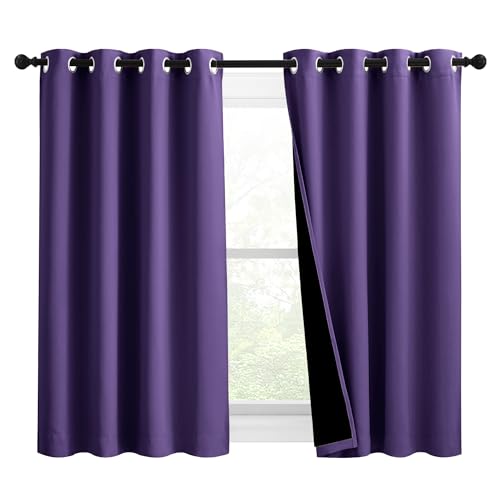 Image of NICETOWN 100% Blackout Curtains with Black Liners, Solid Thermal Insulated Full Blackout 2-Layer Lined Drapes, Energy Efficiency Window Draperies for Bedroom (2 Panels, 46 inch W by 54 inch L, Lilac Purple)