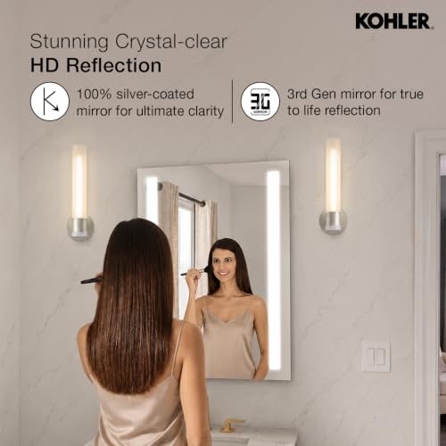 Image of Kohler Vitality Lighted Rectangular Column Mirror, 30 inch x 40 inch (762mm x 1016mm), Inset LED Lights, Touchless, Anti-Fog (22928IN-NA)