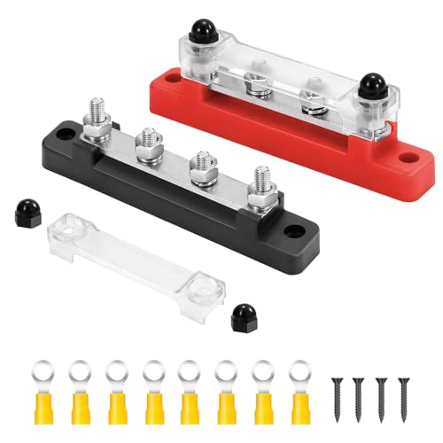 GIONAR Busbar150A, morsettiera 12 V-48 V DC Busbar150A, blocco di distribuzione di alimentazione con 4 x M6 Bulloni del terminale, con 8 terminali di collegamento di cablaggio, per auto camion barca