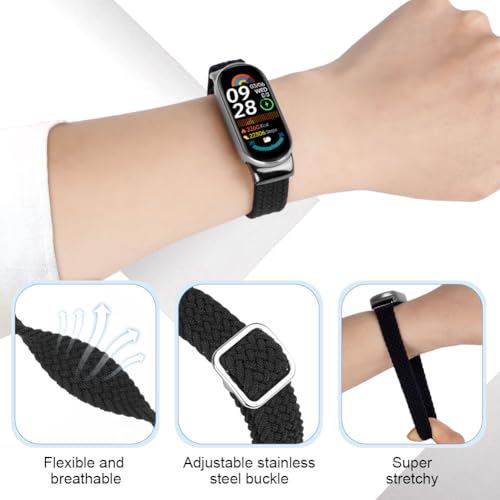 AXFEE Nylon Loop Straps Compatible with Xiaomi Smart Band 9/8, Elastic Nylon Watch Strap, Soft Breathable Sport Braided Straps, Adjustable Replacement Wristband for Women Men - Image 5