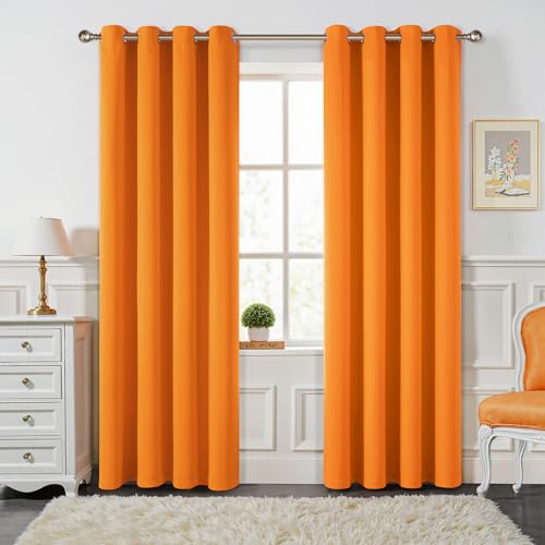 MIULEE Orange Blackout Curtains for Living Room 2 Panel Set, Premium Eyelet Curtains for Bedroom, Thermal Insulated Window Curtain Drapes, Black Out Curtain 88 Drop, Each Panel 55 x 88 Inches - Cosy Home Interiors MIULEE Orange Blackout Curtains for Living Room 2 Panel Set, Premium Eyelet Curtains for Bedroom, Thermal Insulated Window Curtain Drapes, Black Out Curtain 88 Drop, Each Panel 55 x 88 Inches