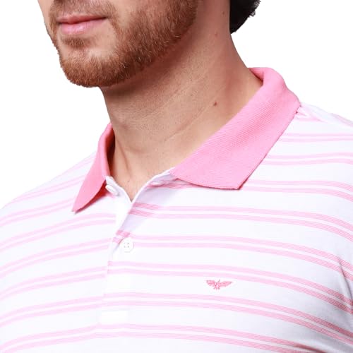 Image of Park Avenue Men's Cotton Polyester Blend Stripe Pattern Slim Fit Rib Collar Polo Neck Half Sleeve Casual T-Shirt