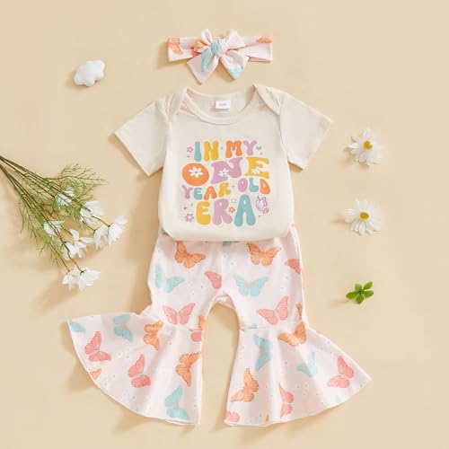 Toddler Baby Girl Birthday Outfits In My One Year Old Era Shirt Romper Bell Bottoms Birthday Girl Clothing Set2
