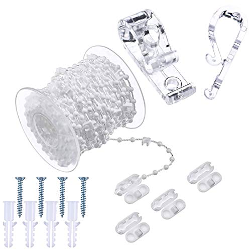 100 Enlaces Cadena de Inferior de Persiana Vertical con 4 Piezas Conectores de Cadena de Plástico de 3.5 Pulgadas Listones, 2 Conjuntos Tornillos Gancho Clip P de Cortina Transparente de Rodillo