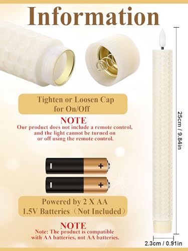 Image of Funtery 48 Pcs Flameless LED Taper Candles Battery Operated Candles Bulk Realistic LED Candlesticks Flickering for Wedding Church Party Home Decor(Ivory,10 Inch,Artistic Style)