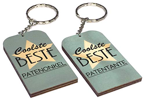 Set mit : 1 Coolste Beste Patenonkel + 1 PANTENTANTE = 2 Schlüsselanhänger - Geschenk Idee Geburtstag Geburt Baby Kind Junge Taufe Herkunft - AL-PcB1 Onkel-Tante Cover