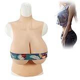 Half-Body Silicone Filled Breastforms High Collar Crossdresser K Cup Huge False Boobs Enhancer for Transgender,Brown,Silicone