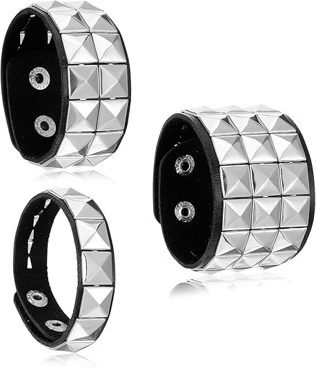 3Pcs Punk Studded Bracelet Set, Modern Dark Wrist Decor for Man, Gothic Cuff Fit Men Daily Outfits, Trendy Rock Accessory for Festival Party Matching Stylish Looks-image-42