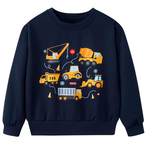 Funnycokid Toddler Boys Sweatshirts Kids Truck Construction Pullover Crew Neck 2-6 Years