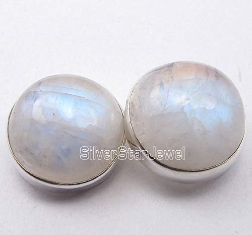 Rainbow Moonstone Stud Earrings 0.5" 925 Sterling Silver Handcrafted Gift2
