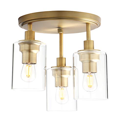 Pathson Industrial Ceiling Light Fixture, 3-Light Semi Flush Mount Ceiling Lamp with Glass Shade, Ceiling Chandelier Light for Hallway Loft Kitchen Bar Dining Room