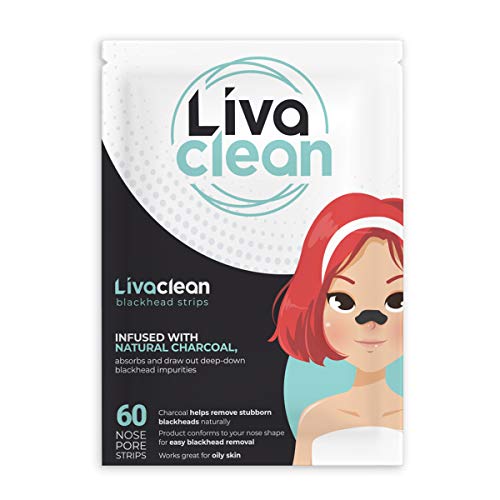 (60 Count) Livaclean Charcoal Infused Blackhead Strips for Face, Nose, and Pores blackheads Removal