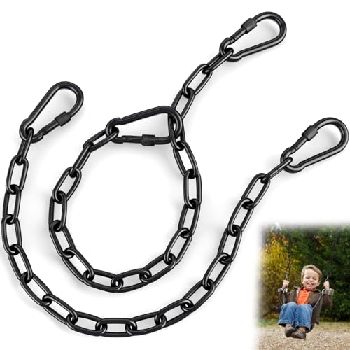 2 Pack 25in Heavy Duty Swing Chains with 4 Carabiners, Black Stainless Steel Hanging Chains with Hooks for Hammock Chair, Porch Swing, Hanging Basket, Gym, 1200LB Capacity (Black)