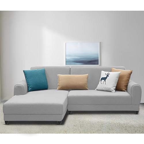 Image of Kraven LHS 4 Seater L Shape Sofa Set for Living Room (Grey Fabric) Premium Fabric Sofa