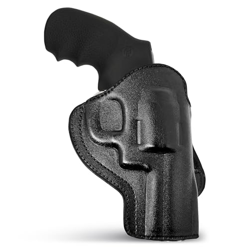 Black OWB Leather Revolver Holster Right Hand. Fit for 5 or 6 Shot Revolvers 3 inch Barrel Model, Taurus 605 357 Mag 38SPL, 856, 905, 942 22 LR