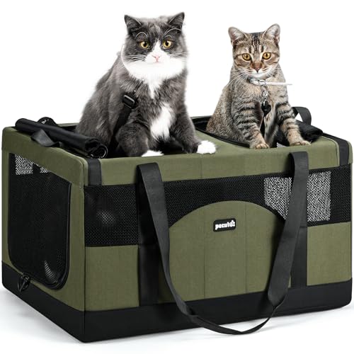 Pecute Dual Compartment Pet Carrier for Multi-Cat Families & Small Dog Owners, Collapsible Dog Crate...