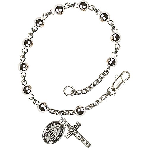 Bonyak Jewelry Sterling Silver Rosary Bracelet 5mm Sterling Silver Round beads Crucifix sz 5/8 x 1/4.