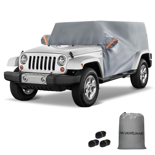 NEVERLAND Cab Cover for 1987-2026 Jeep Wrangler JK JL TJ YJ CJ 2 Door Waterproof Jeep Wrangler Half Covers 2 Door with Trunk Zipper All Weather Sun Rain Snow UV Protection