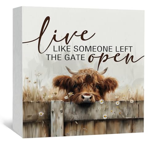 Caja de madera decorativa con vaca Highland 5x5 in miniatura 1