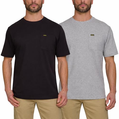 STANLEY Heavyweight T Shirts for Men - 2 Pack Mens T-Shirts with Chest Pocket Thick Short Sleeve Cotton Work Shirts for Men Black/Grey Heather