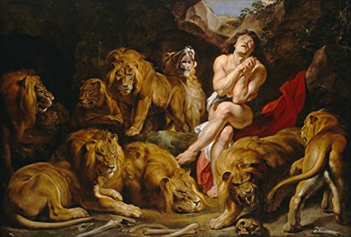 MNMSBFXQ Famoso Impresiones de Arte Pintura Arte de La Pared Lienzo Daniel en el foso de los leones de Peter Paul Rubens para la Decoración del Pasillo 60x90cm