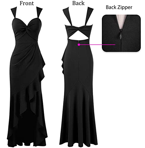 VFSHOW Womens Glitter Sweetheart V Neck Twist Front Backless Ruched Ruffle Slit Formal Evening Gown Maxi Dress4