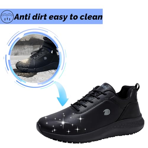Image of Non Slip Work Shoes for Men Slip on Waterproof Kitchen Chef Restaurant Walking Sneakers Comfortable Food Service Working Footwear Leather Nursing Shoe