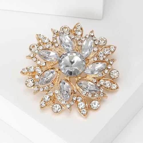Image of Rhinestone Flower Brooch for Women Vintage Crystal Flower Brooch Pin Elegant Clothing Hat Bag Accessories Christmas Birthday Party Wedding Costume Jewelry