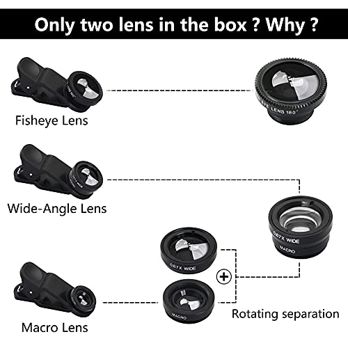 YACSEJAO 3 in 1 Handy-Kamera-Objektiv-Kit Tragbares Handy-Kamera-Objektiv Super-Weitwinkel-Objektiv Makro-Objektiv Fisheye-Objektiv-Clip für Smartphones und Tablet-PC – Bild 4