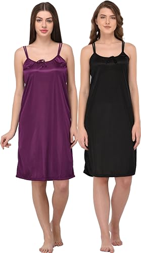 Image of You Forever Women Sexy Satin Striped Solid Above Knee Length Nighty, Loungewear, Nightwear, Sleepwear, Home Wear Short Nighty for Women Pack of 2