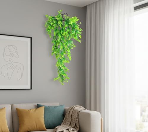 Image of Foliyaj Artificial Green Flower Leaf Vine with Metal Wall Stand | Decoration Items for Living Room | Creeper for Wall Decor (Length 70 cm + 1 Metal Wall Stand)