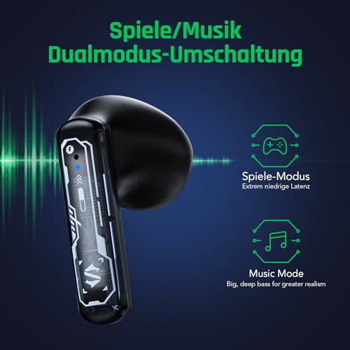 Black Shark True Wireless Gaming Earbuds, Bluetooth 5.3 mit Gaming/Music-Modus, 30 Stunden Wiedergabezeit, klare Stereo-Anrufe In-Ear-Kopfhörer, für Android/Handy/Computer/Gaming - Lucifer T15 – Bild 3