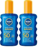 NIVEA SUN UV Dry Protect Sport Sonnenspray LSF 50 2er-Set, 100% transparenter Sonnenschutz speziell für Sportler, schweißresistente & extra wasserfeste Sonnencreme (2 x 200 ml)