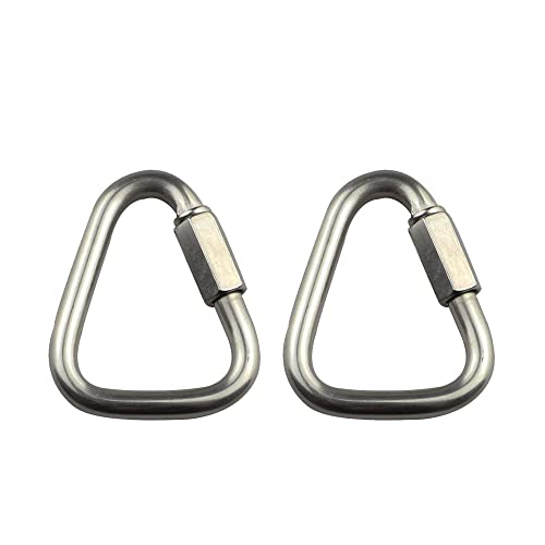 Mosquetón de acero inoxidable, 2 hebillas triangulares de conexión rápida resistente para camping, senderismo, viajes, pesca, mochila (6 mm)