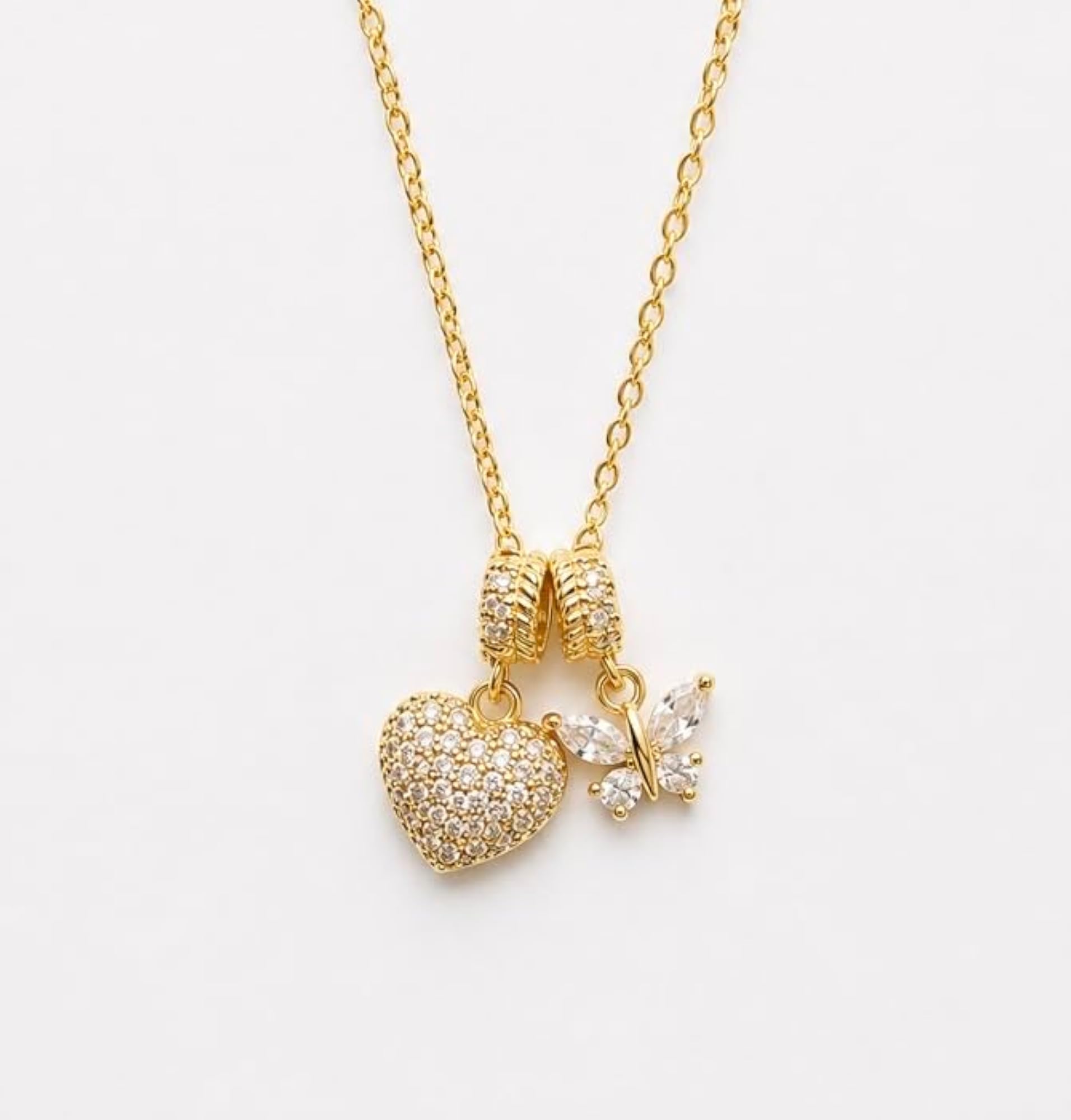 Gold Plated Heart & Butterfly Charm Necklace, Daily Wear Gift