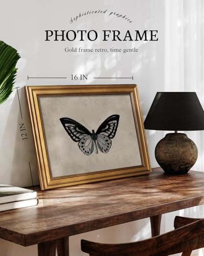 Image of VIYYIEA Vintage Gold Framed Wall Art for Living Room,【Ornithoptera alexandrae】-(16L x 12W)