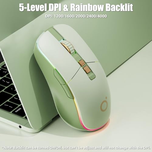 Image of Wireless Gaming Mouse Tri-Mode 2.4Ghz /Bluetooth 5.0 /Wired USB-C with RGB LED Backlit 5-Level DPI Rechargeable Ergonomic Silent Optical Mice for iMac /MacBook /Computer /Laptop, Matcha Green