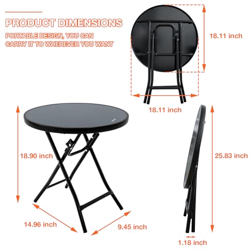 Garsing-Outdoor-Patio-Round-Side-Table-Folding-Bistro-Table-with-Tempered-Glass-Tabletop-Compact-Small-Foldable-Coffee-Desk-for-Outside-Use-Black Garsing Outdoor Patio Round Side Table Folding Bistro Table with Tempered Glass Tabletop Compact Small Foldable Coffee Desk for Outside Use Black