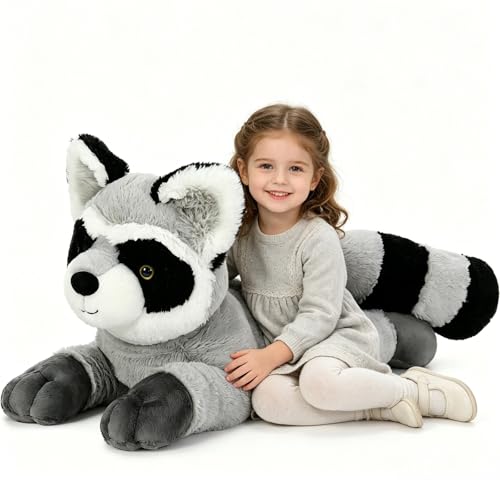 Image of BENINY Giant Raccoon Stuffed Animal 30 inch - Oversized Raccoon Plush Pillow - Fluffy Big Stuffed Racoon Toy Birthday Gifts for Kids - Sweet Companion