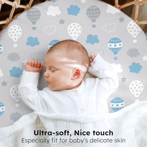 Image of Baby Bassinet Sheets, 3 Pack Fitted Bassinet Mattress Sheets, Compatible with Halo Bassinest Swivel Sleeper & Oval Hourglass Rectangle Mattress, Ultra Soft Blue Cloud Animal