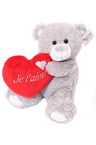 ILOVEFANCYDRESS Ours en Peluche Gris de 40 cm Tenant dans Ces Bras Un cur sur lequel est écrit I Love You. Ideal pour la St. Valentin.