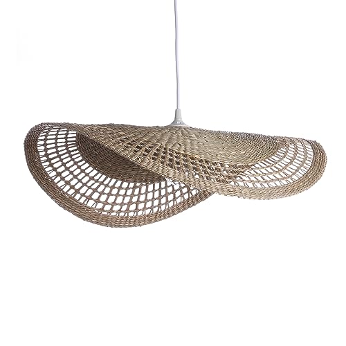 Lussiol - Luminaire Ondine, lustre bohème, naturel - lampe suspendue en rotin tressé naturel - cable plastique blanc, douille E27 - possibilité ampoule LED...