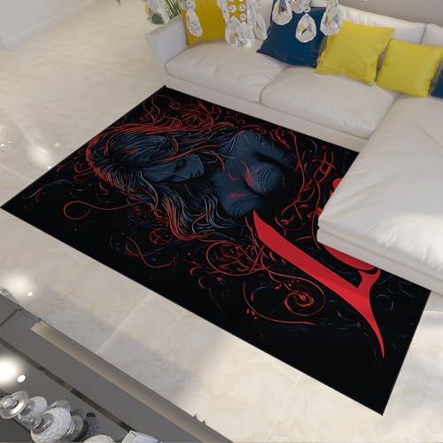 Tapis antidérapant noir et rouge 140x200cm motif féminin - 2