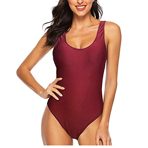 Sweetneed Bañadores de Mujer Traje de una Pieza con Relleno Bañador Push up Ropa de Baño Cintura Alta Size Gradiente de Color Cruz Atrás Slim Fit Cuerpo Atractivo Bañera Bikini (XL(12-14), Rojo)