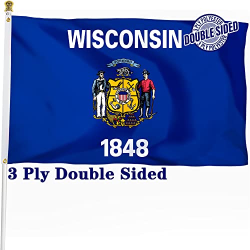 XIFAN Double Sided Wisconsin State Flag 3x5 ft Heavy Duty 3 Ply Durable Polyester WI Flag with Vibrant Print/4 Rows Hemming/Brass Grommets for Indoor Outdoor Decor