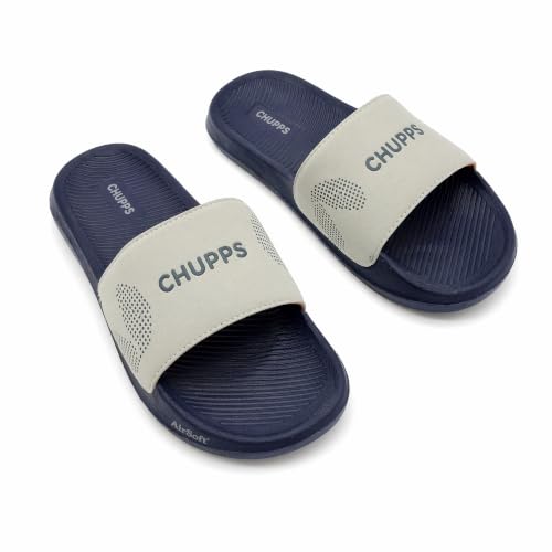 Image of CHUPPS Edge Blue & Grey Drift Orthopedic Slippers | Soft Footpharma Footbed | Breathable Ventilation Holes | Lightweight Flip Flops | Anti-Skid Chappals for Everyday For Mens