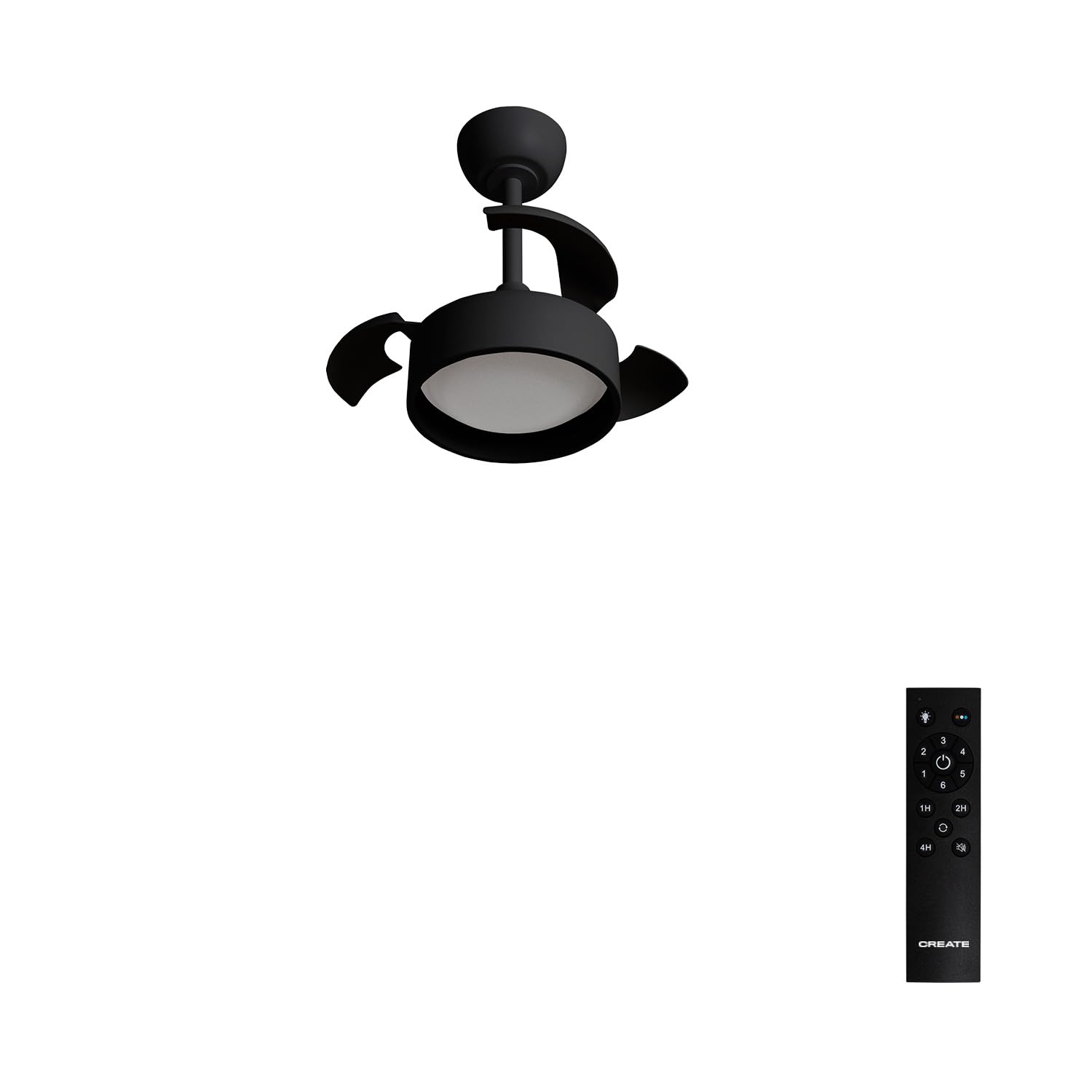 CREATE / WIND CLEAR LAMP/Ventilador de techo con luz negro con mando / 40W, Silencioso, Ø55 cm, 6 velocidades, aspas retráctiles, programable, función verano-invierno, luz led 3 temperaturas