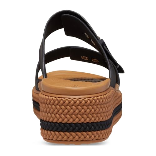 Image of Crocs Womens Brooklyn Buckle Low Wedge Black 9 Medium | Casual Sandals