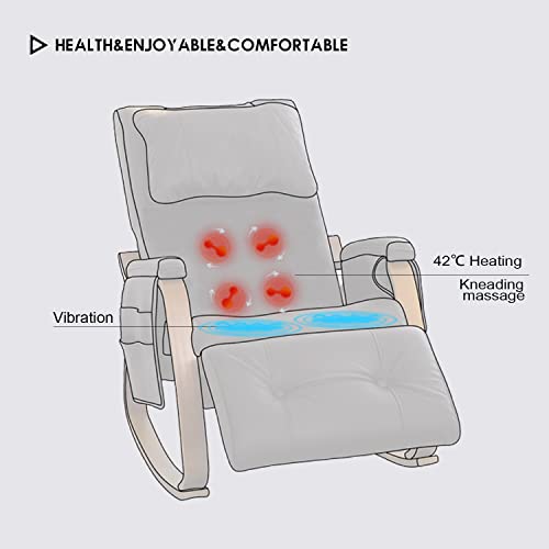 Jxp Rocking Chair,Multifunctional Massage Rocking Recliner Chair With Heat,Kneading And Vibration,Wood Leather Rocker Chair With Removable Pillow,Adjustable Footrest And Storage Pockets,Classic Brown #TOP2