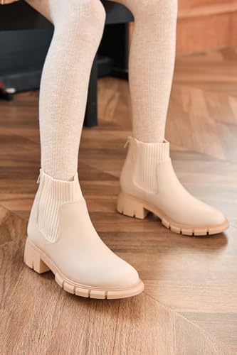 Coutgo Girl Boots Kids Ankle Boots Back Zipper Round Toe Chelsea Platform Elastic Short Booties Snow Boots for Little Kids/Big Kids2